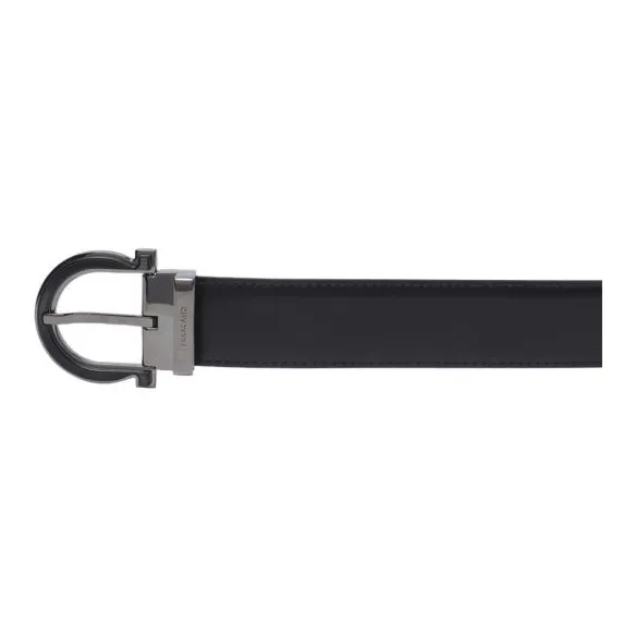 FERRAGAMO Calfskin Leather Belts Men's Black Width 3CM-2