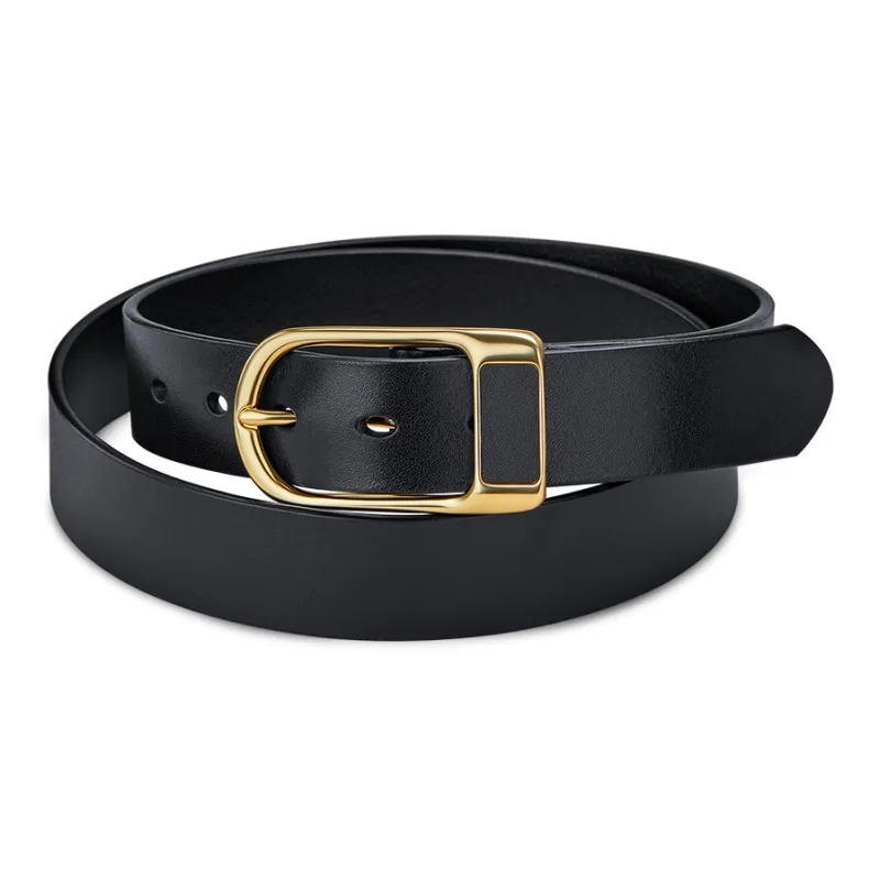 WilliamPOLO Top Grain Cow Leather Leather Belts Men's Black 3.5cm Width-3