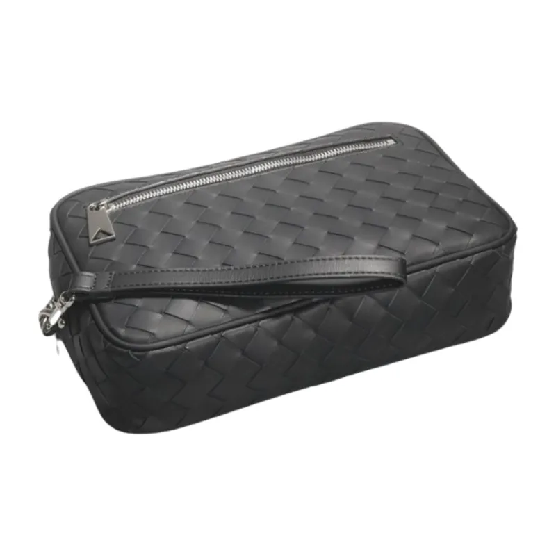 CMLZIUA Top Grain Cow Leather Clutch Unisex Black-3