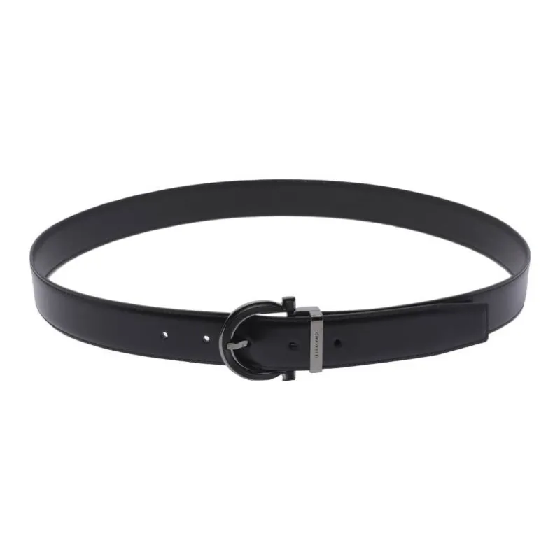 FERRAGAMO Calfskin Leather Belts Men's Black Width 3CM-5