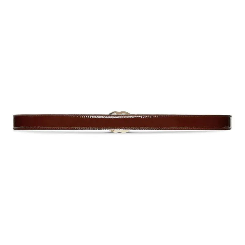GUCCI Logo Emblem, Smooth Buckle Leather Belts Women's Brown Width 2CM-1