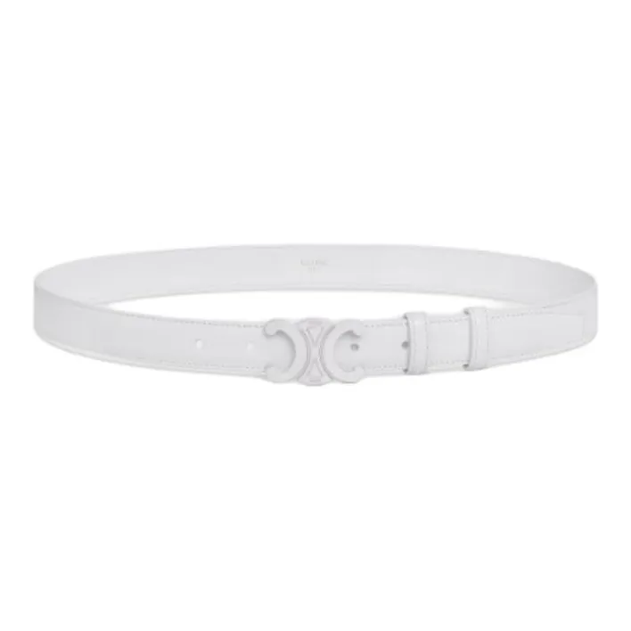 CELINE Badge Smooth Mouth Design Leather Belts Women's White Width  2.5cm-1