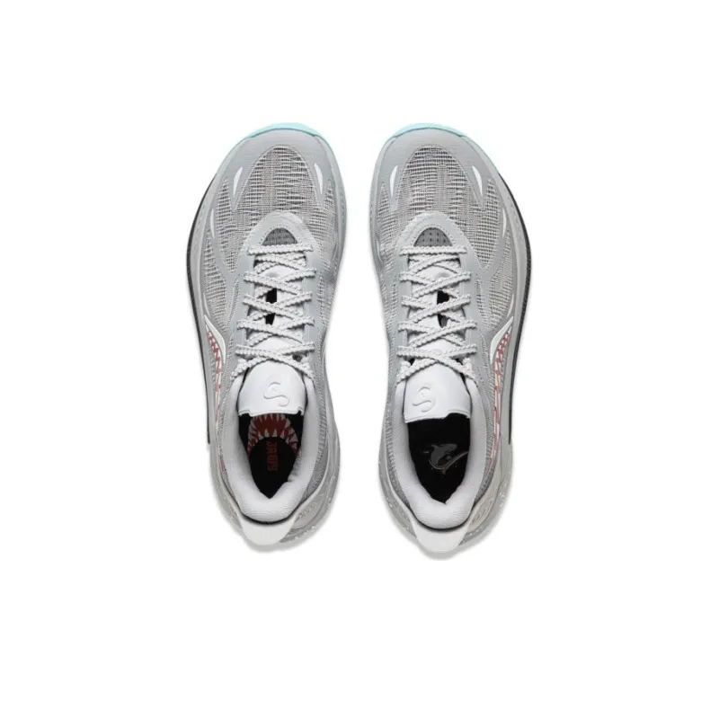LiNing SONIC 12 Great White Shark Anti Slip And Wear Resistant Support Rebound Low Top Basketball Shoes Men's Gray Red-4