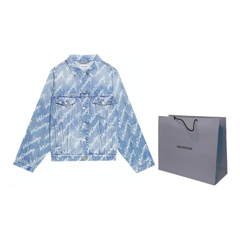 Balenciaga All Over Logo Oversized Denim Jacket-2