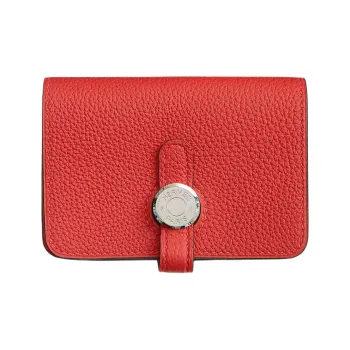 HERMES Dogon Togo Calfskin Wallets Card Holders Women's 93 Orange Orange
