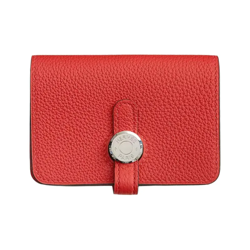 HERMES Dogon Togo Calfskin Wallets Card Holders Women's 93 Orange Orange-0