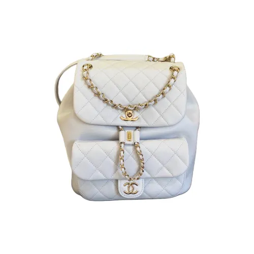 CHANEL Shiny Calfskin Backpack Small Size Women's Gray Blue