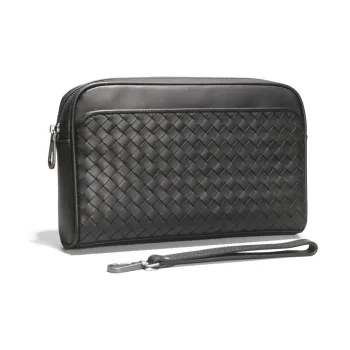 CMLZIUA Top Grain Cow Leather Clutch Large Size Unisex Black