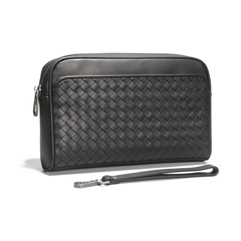 CMLZIUA Top Grain Cow Leather Clutch Large Size Unisex Black-0