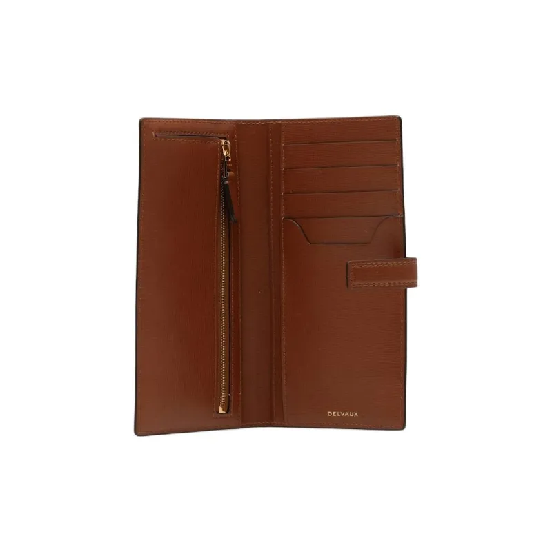 Delvau Textured Calfskin Long Wallets Women's Brown-3
