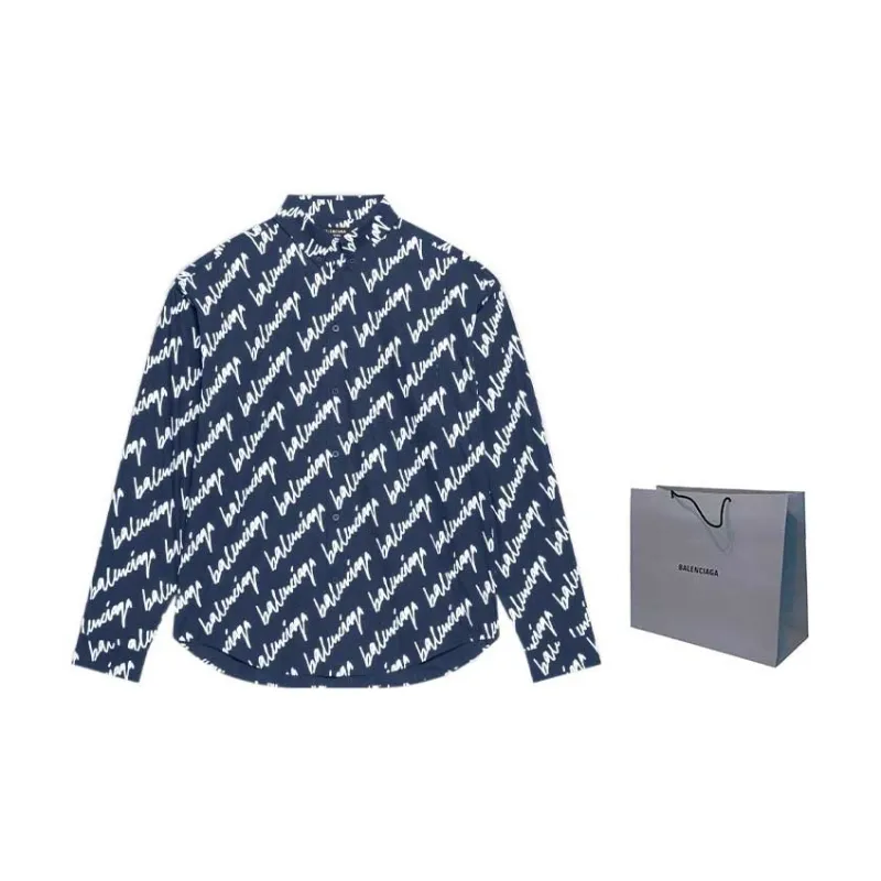 Balenciaga Shirts Men Blue-2