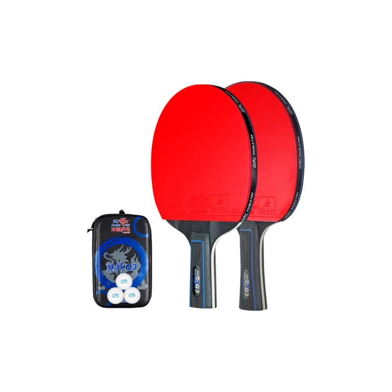 DOUBLEFISH Ping Pong Paddles Unisex Pure Wood Blade Double Sided Inverted Rubber Black/Red Double Shot Deluxe Set-4