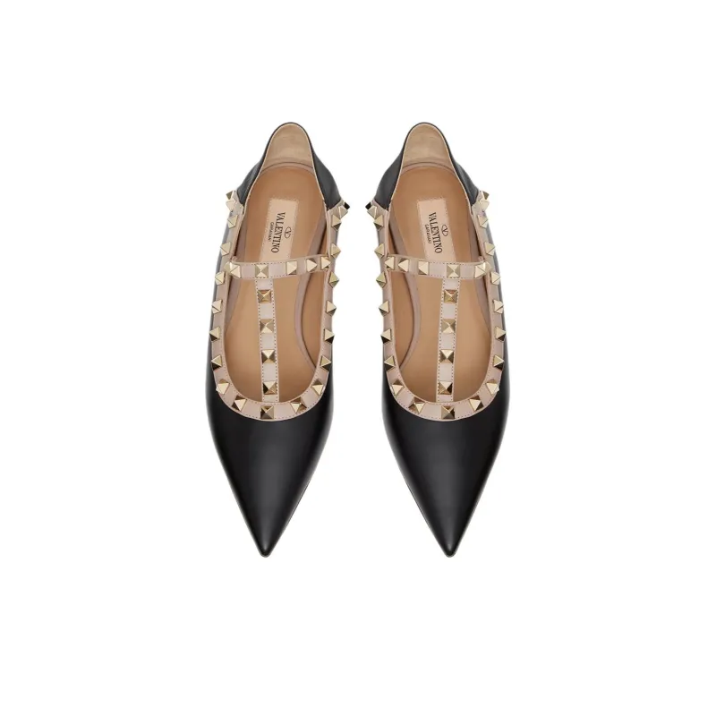 Valentino Rockstud Casual Single Shoes 0.5cm Women's Black-3