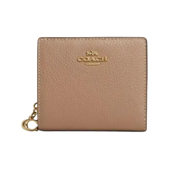 COACH Snap Wallet Refined Pebble Pattern Leather Coin Purse Wallet Mini Women's Gold & Taupe