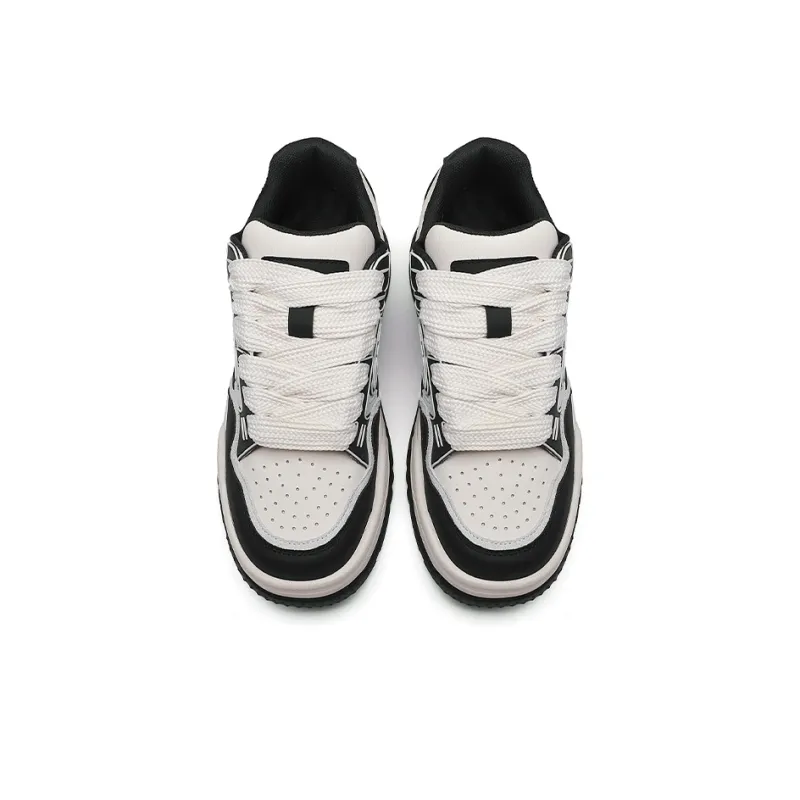 Angelmi Wear Resistant Slip Resistant Low Top Skateboard Shoes Unisex Black White-2