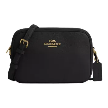 COACH Jamie Refined Pebble Pattern Leather Camera Bag, Shoulder Bag, Crossbody Bag Trumpets Women's Gold & Black