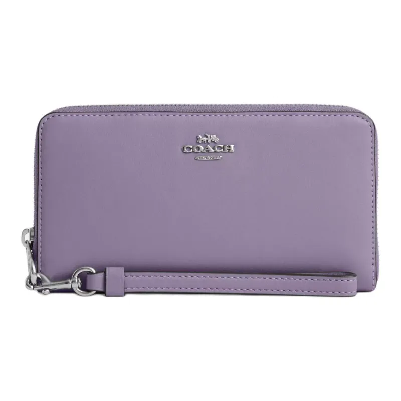 COACH Zip Around Premium Calfskin Wallet Small Size Women's Silver & Light Purple-0
