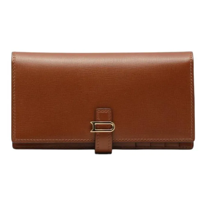 Delvau Textured Calfskin Long Wallets Women's Brown-0
