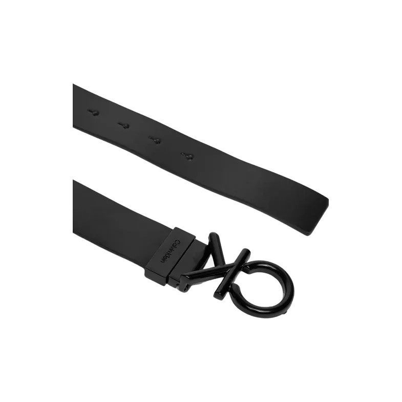 CK/Calvin Klein Logo Emblem Smooth Buckle Leather Belts Women's Black Width: 3CM-2