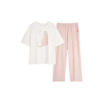 Sha Qian Pajama Set Summer Women's Pink White