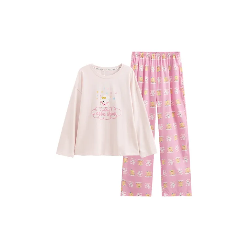 FENTENG x LINE FRIENDS Brown Bear Pajama Set Women's Cherry Blossom Pink-0