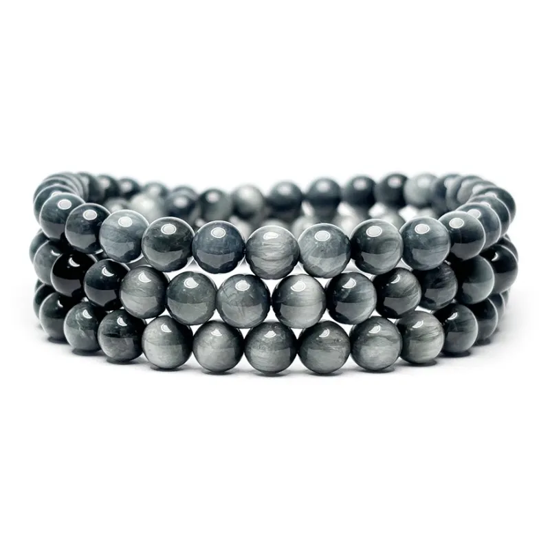 MOUNTAINS AND MANS Hawk's Eye Stone Auspicious Fortune Beaded Bracelet Unisex-4