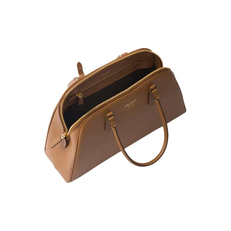 PRADA Saffiano Leather Handbag Large Size Women's Caramel Brown-3