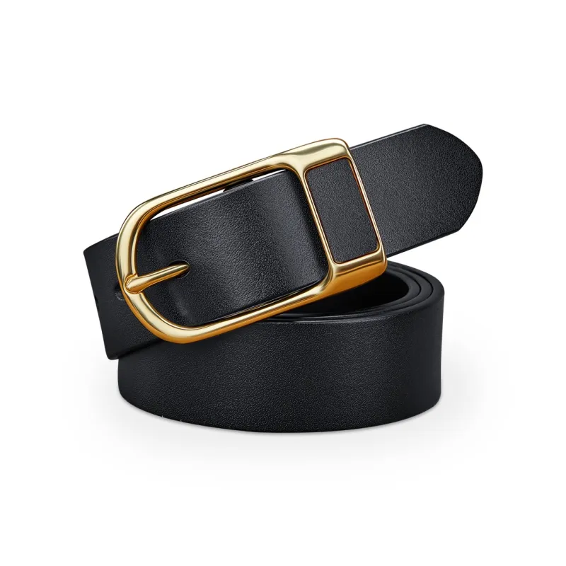 WilliamPOLO Top Grain Cow Leather Leather Belts Men's Black 3.5cm Width-1