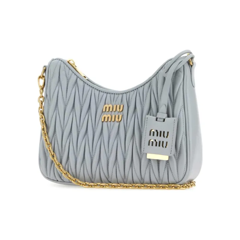 MIU MIU Matelassé Sheepskin Crossbody Bag, Shoulder Bag Women's Light Blue-1