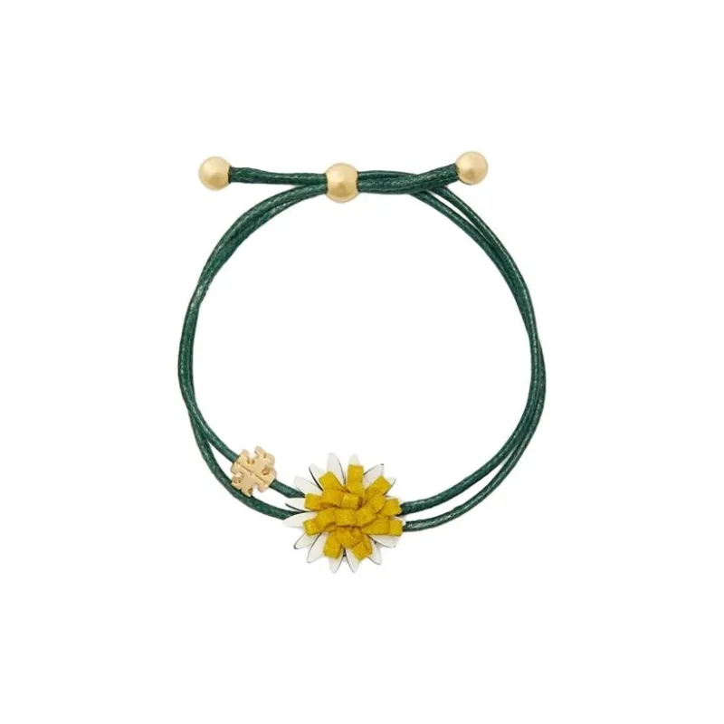TORY BURCH Leather Gold-Plated Velvet Wax Cord Bracelets Women's Green-0