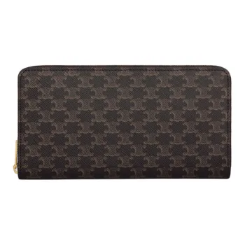 CELINE Triomphe Cow Leather Wallet Large Size Men's Black
