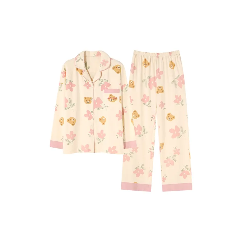 Follow The United States Pajama Set Women's Beige White Pink-0
