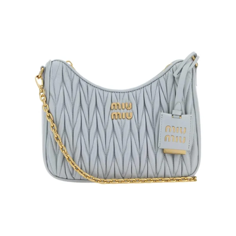 MIU MIU Matelassé Sheepskin Crossbody Bag, Shoulder Bag Women's Light Blue-0