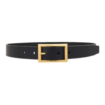 SAINT LAURENT Badge Carving Pin Buckle Leather Belts Women's Black Width: 2CM