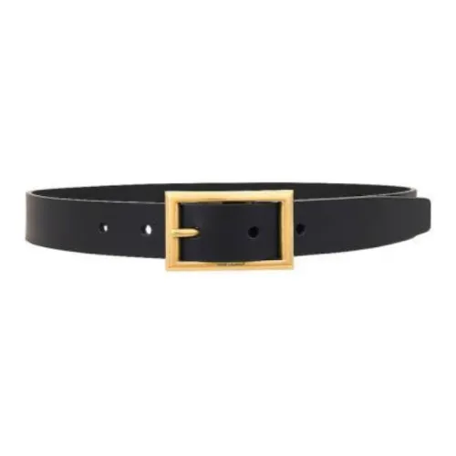 SAINT LAURENT Badge Carving Pin Buckle Leather Belts Women's Black Width: 2CM