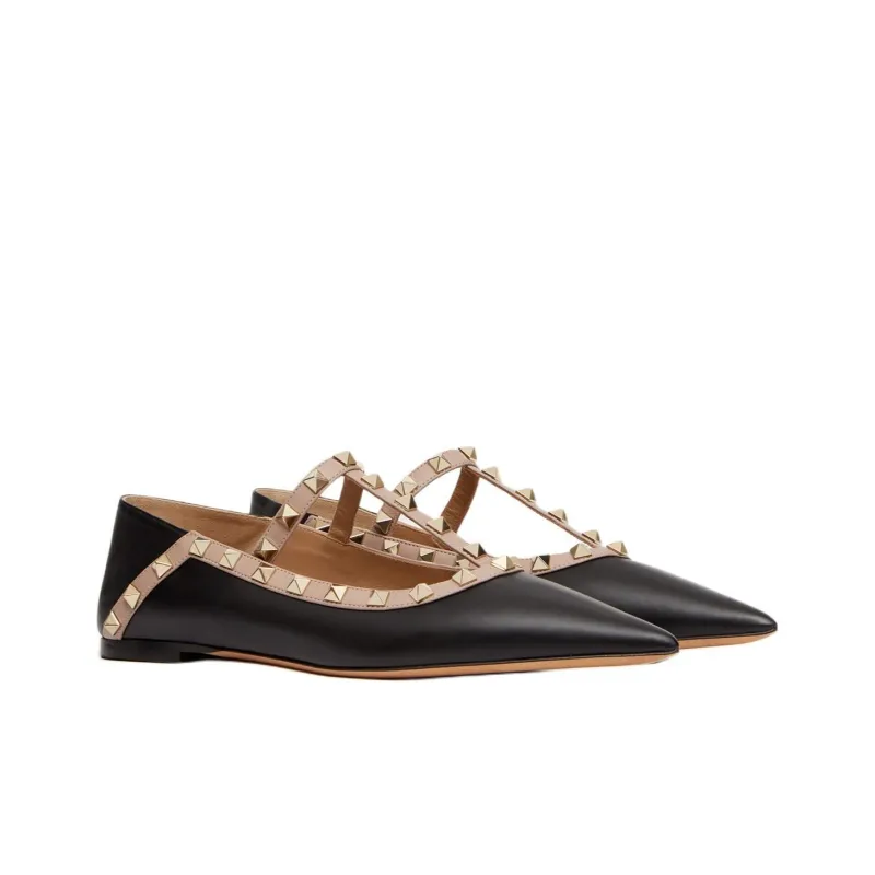 Valentino Rockstud Casual Single Shoes 0.5cm Women's Black-2