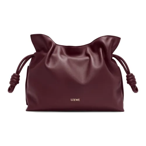 LOEWE Flamenco Nappa Cow Leather One Shoulder Crossbody Clutches Women's Dark Burgundy