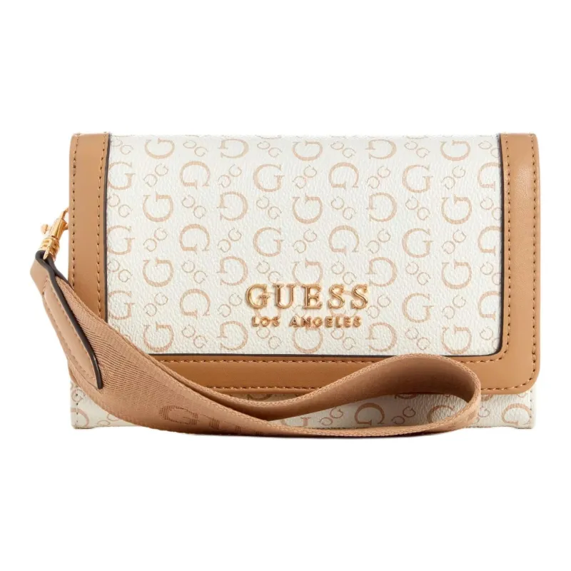 GUESS Coated Canvas Cell Phone Storage Box Wallet Women's White-0