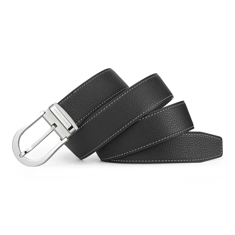 ROBERTA DI CAMERINO Top Grain Cow Leather Belts Men's Black Width 3.4CM-3
