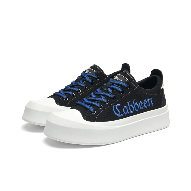 Cabbeen Preppy Round Head Wear-Resistant Slip-Resistant Low-Top Skateboard Shoes Men's Black-3