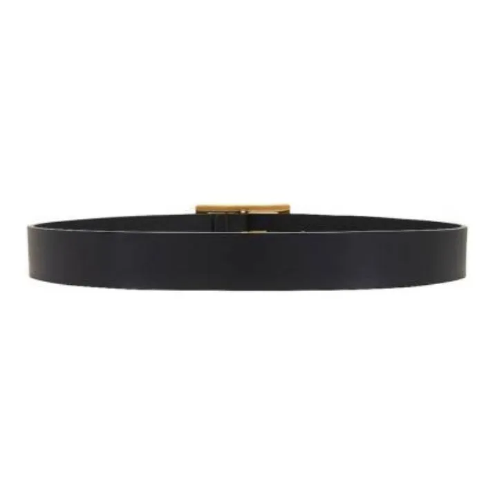 SAINT LAURENT Badge Carving Pin Buckle Leather Belts Women's Black Width: 2CM-1