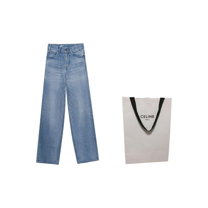 CELINE Triomphe Jeans Women's Blue - POIZON
