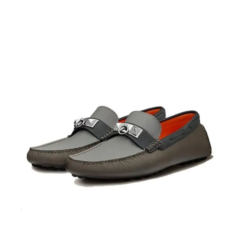HERMES Irving Loafers Men's Gray Green-2