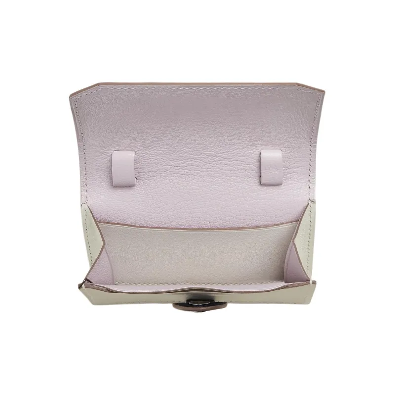 HERMES Swift Leather Pongee Mysore Goat Skin Card Holder Wallet Women's 0T Mushroom White-2