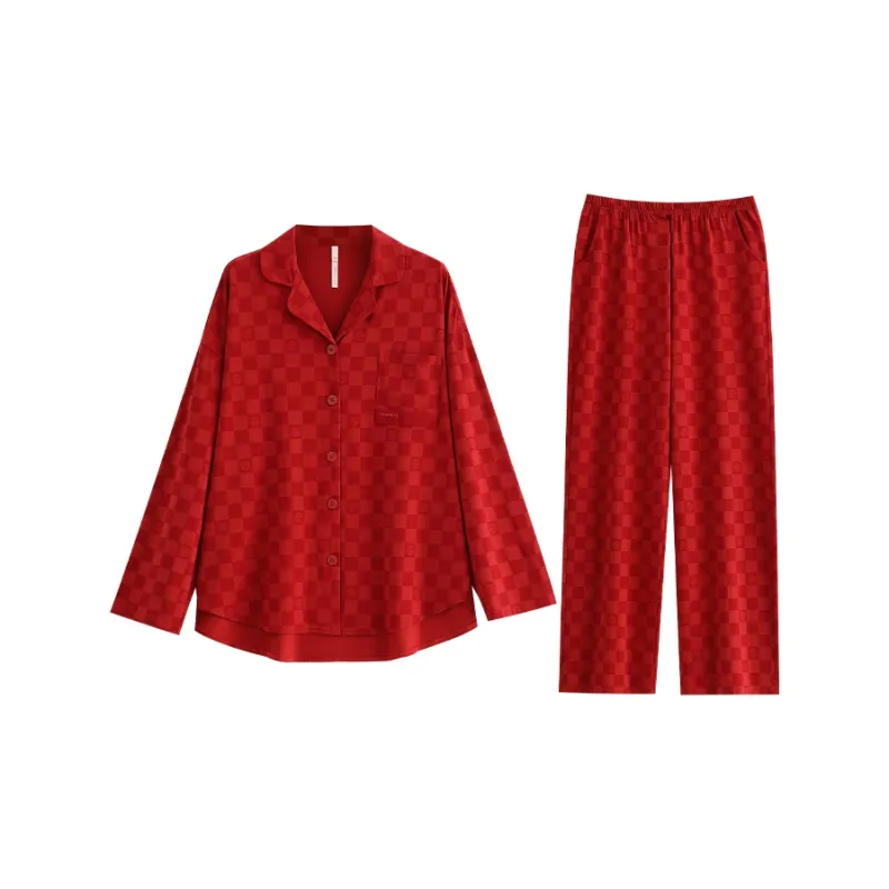 Yue Nei Pajama Set Women's Vintage Red-0