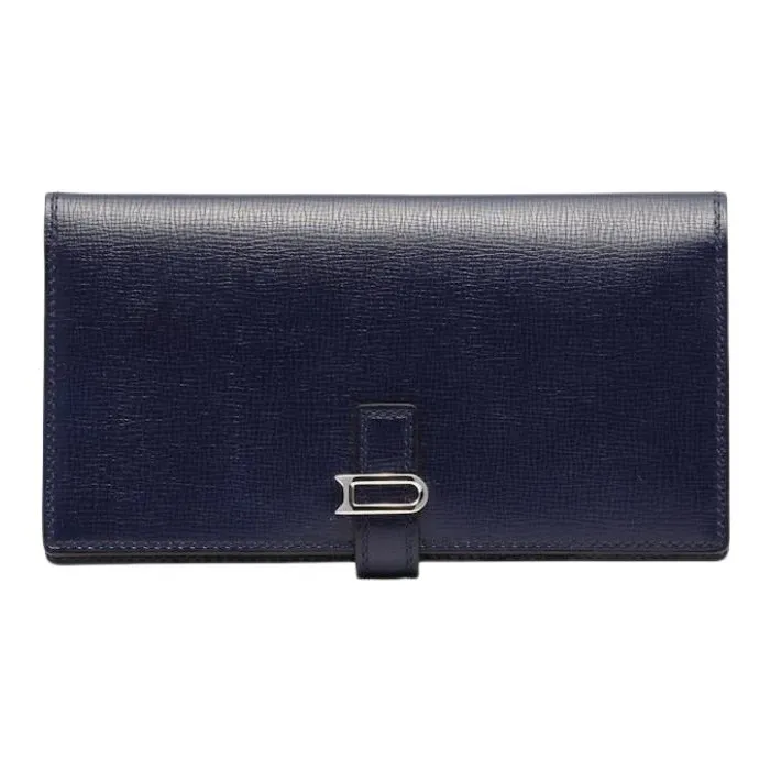 Delvau Cow Leather Long Wallets Women's Dark Blue-0