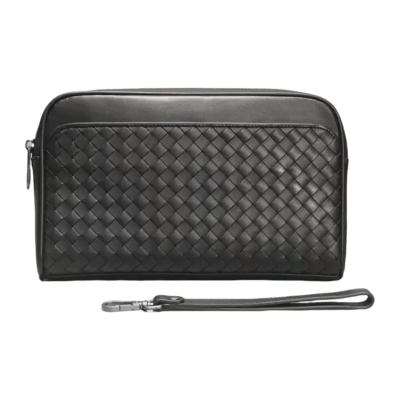 CMLZIUA Top Grain Cow Leather Clutch Large Size Unisex Black-1