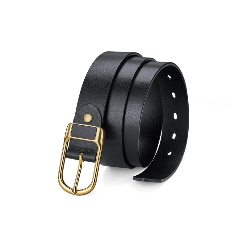 WilliamPOLO Top Grain Cow Leather Leather Belts Men's Black 3.5cm Width-4