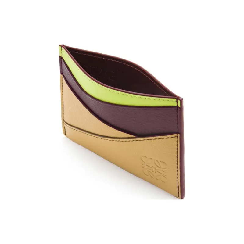 LOEWE Puzzle Cow Leather Card Holder Women's Sahara Red & Cardamom-2