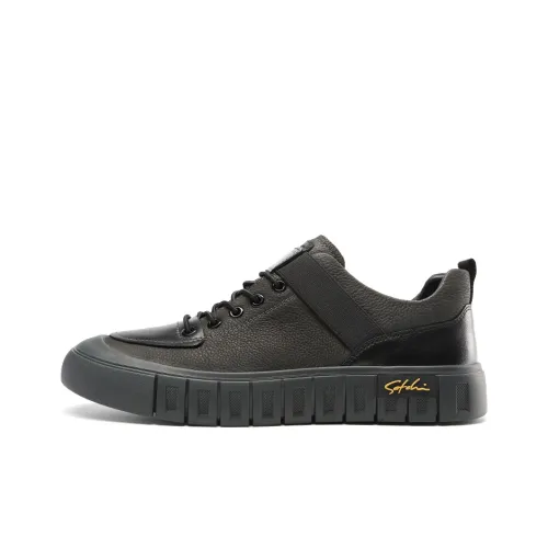 Satchi Cushioned Wear-Resistant Breathable Height Increasing Low-Top Skateboard Shoes Men's Black 3CM